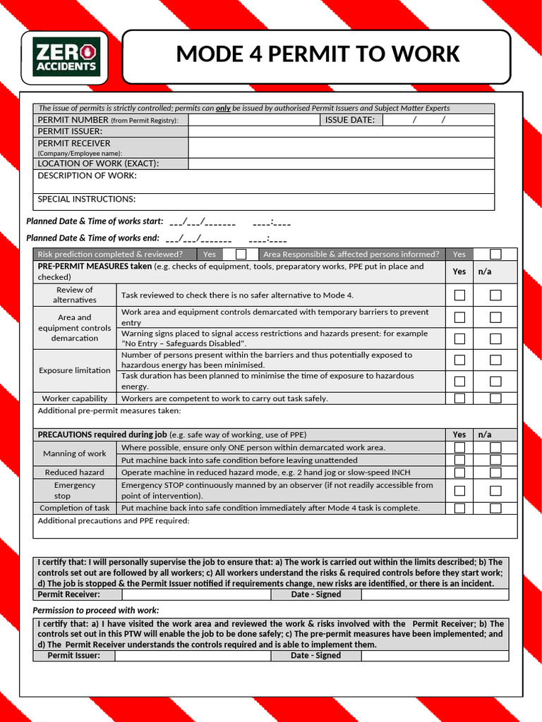 Mode 4 Permit to Work Guidelines | PDF | Personal Protective Equipment ...