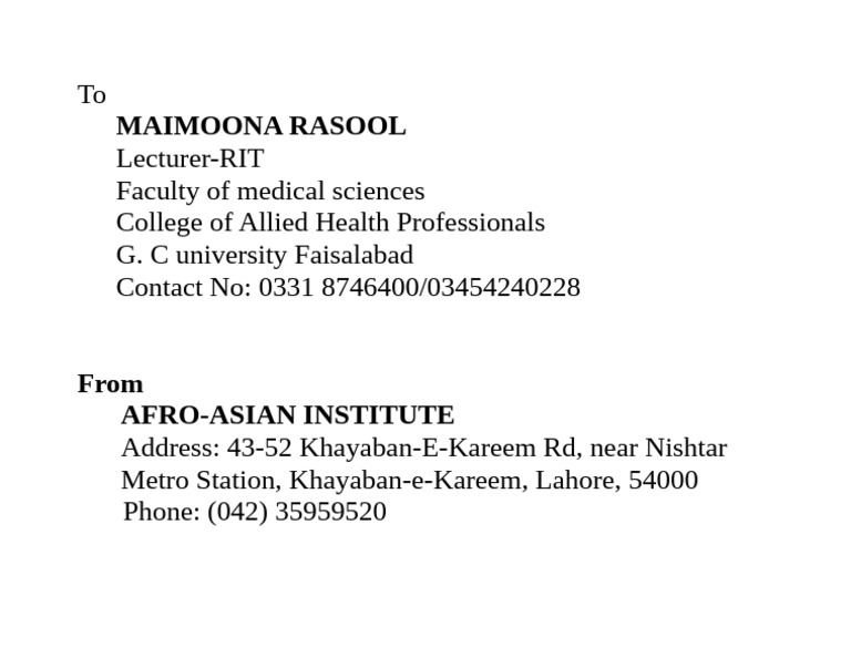 Contact Information for Maimoona Rasool | PDF