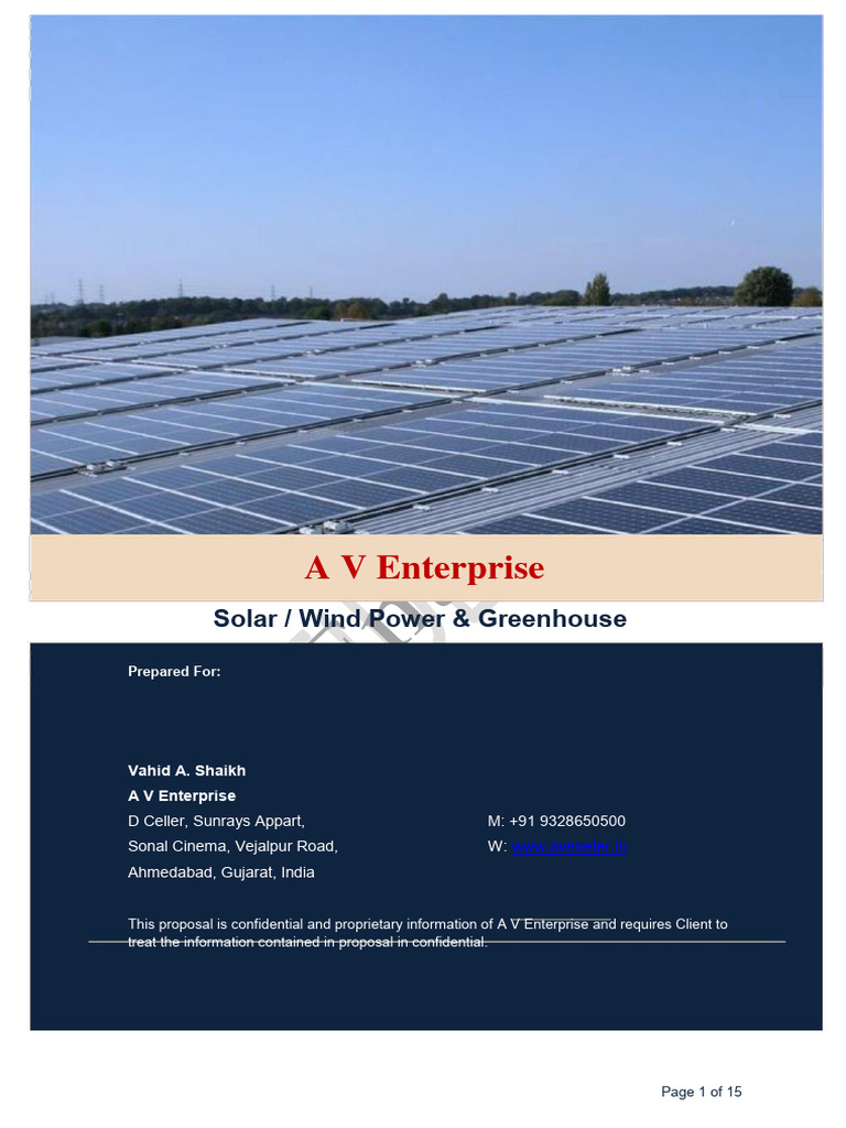 Solar & Wind Power Project Proposal | PDF | Photovoltaic System | Solar ...