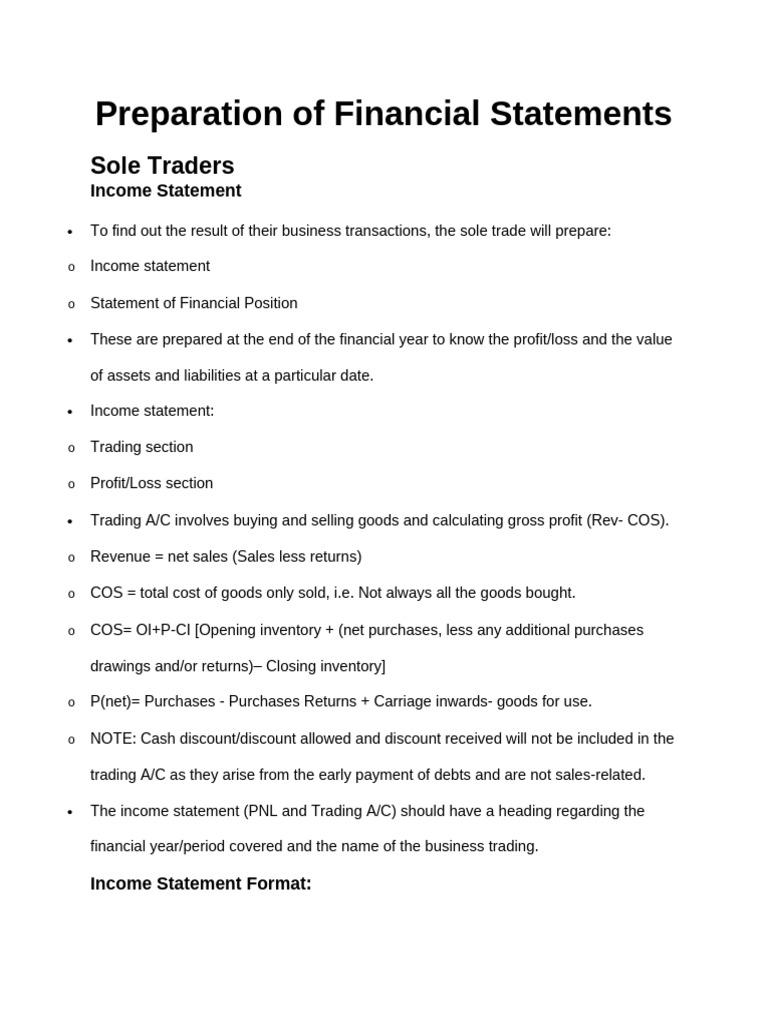 Financial Statements for Sole Traders | PDF | Dividend | Balance Sheet