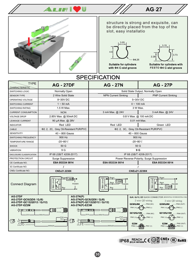 AG-27 Series Sensor Specifications | PDF | Switch | Bipolar Junction ...
