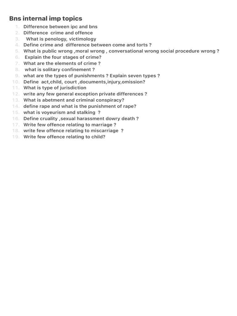 Bns Internal Imp Topics Sam | PDF