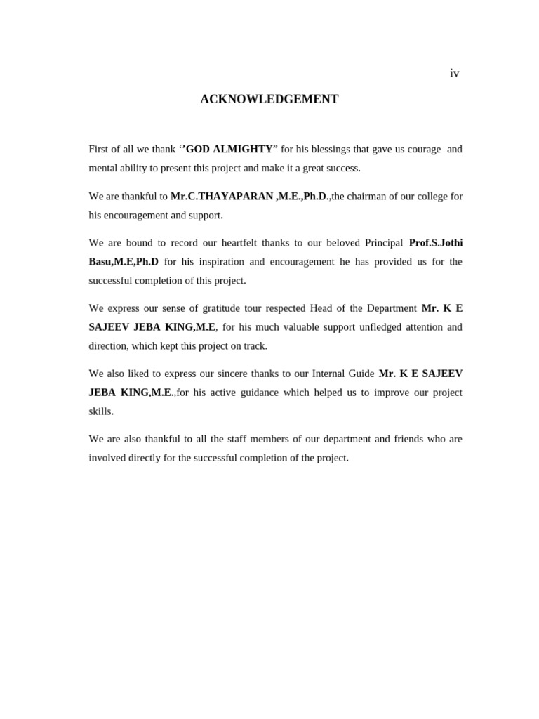 Project Acknowledgements and Thanks | PDF
