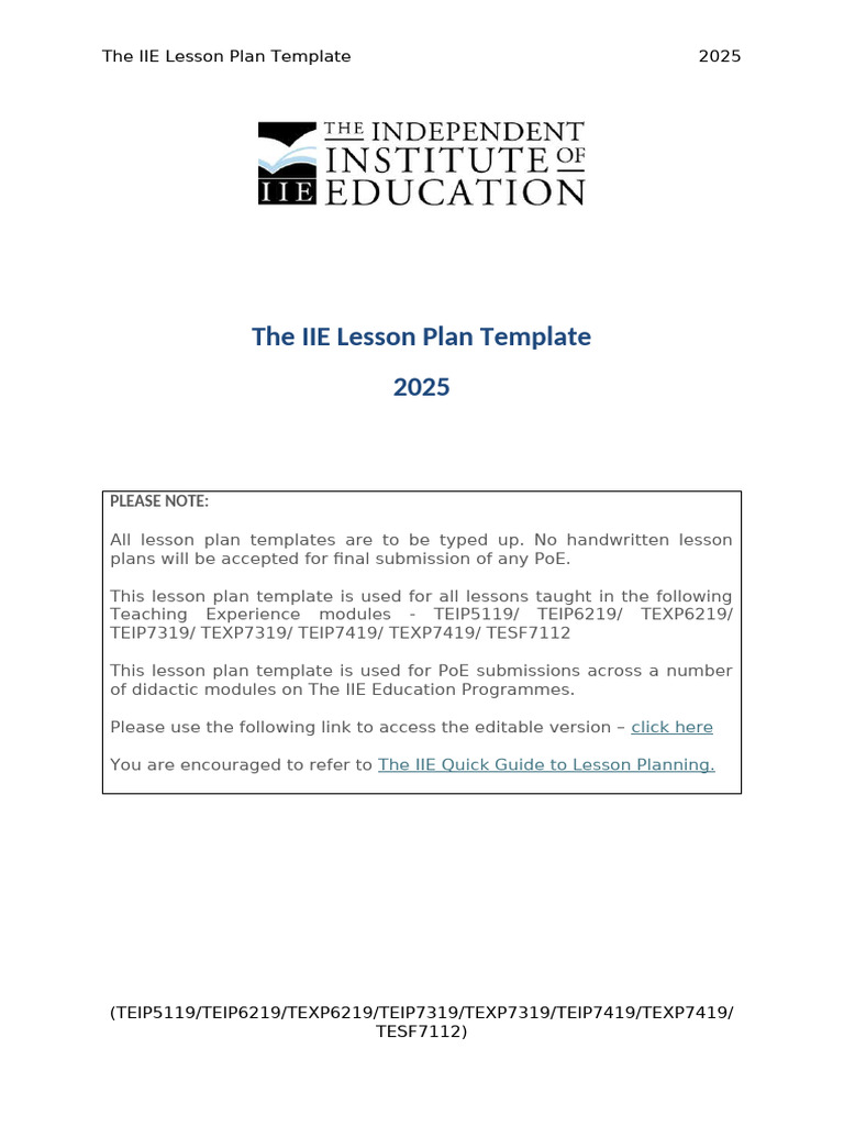 TEIP7419 - TE404 Lesson Plan Template - Maths | PDF | Learning | Lesson ...