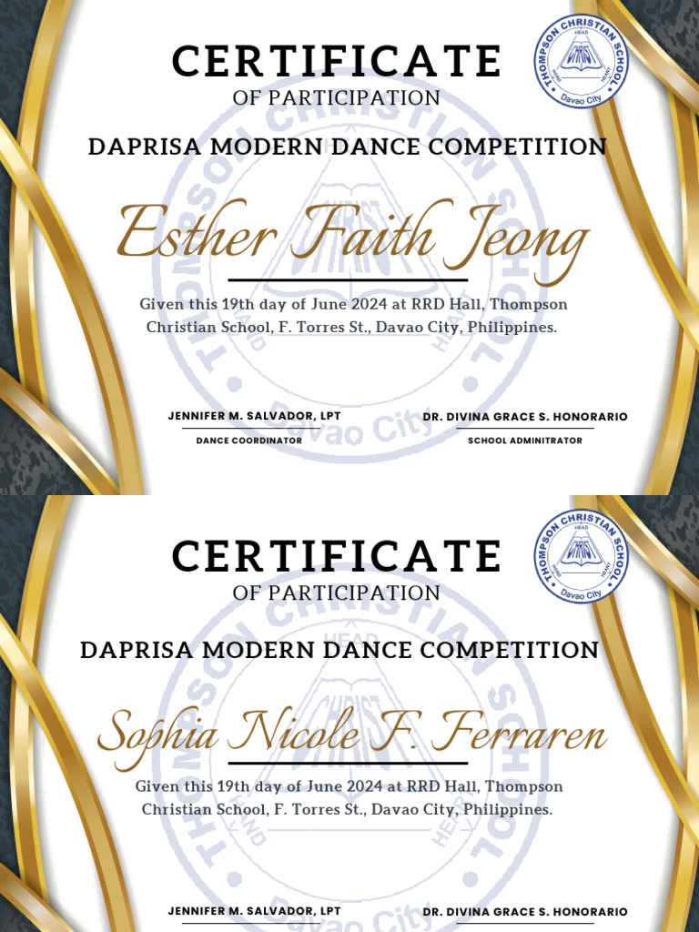 DAPRISA Competition Participation Certificates | PDF