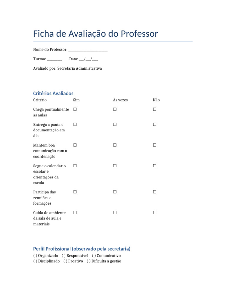 Avaliação de Desempenho do Professor | PDF