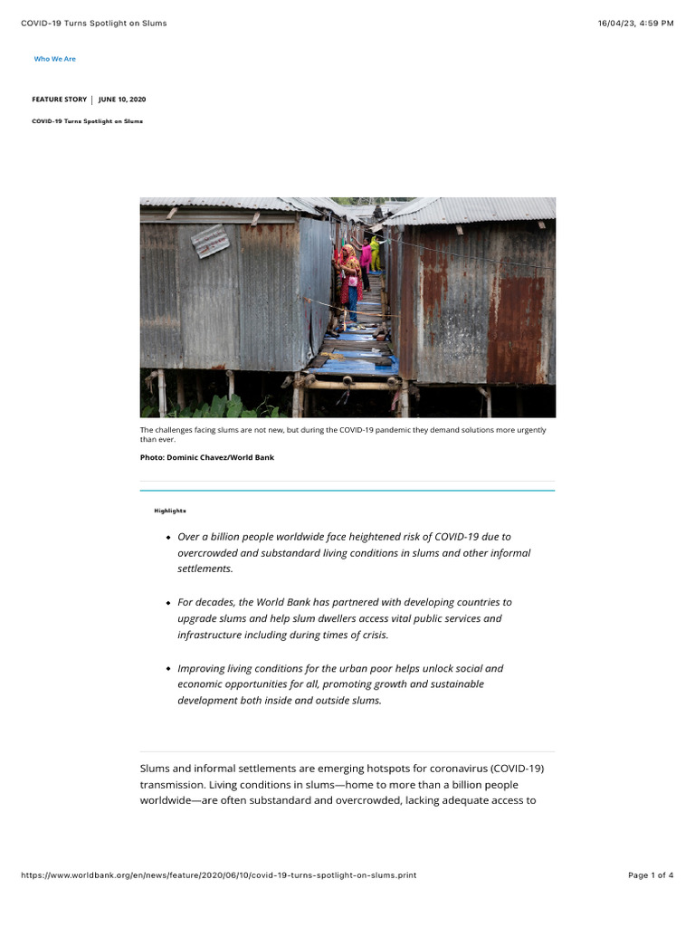 COVID-19 Turns Spotlight On Slums | PDF | Slum | Economies