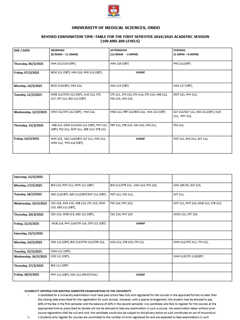 100 & 200 Levels Time - Table (Revised) | PDF