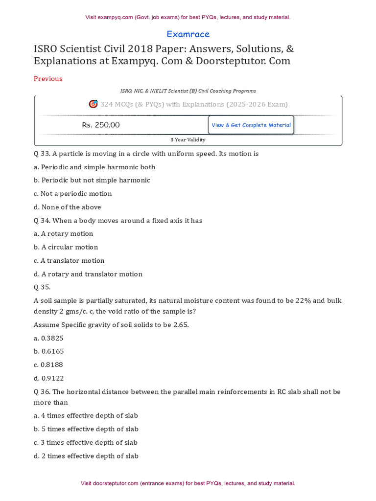 ISRO Scientist Civil 2018 Paper Part 2 | PDF | Area | Concrete