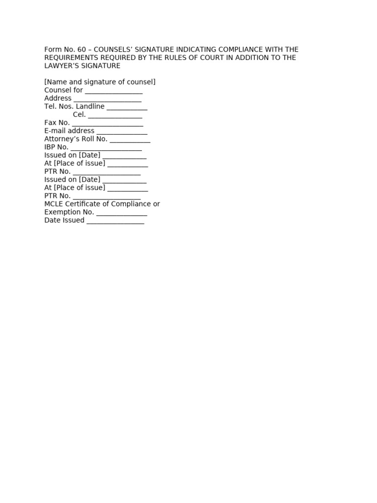 Counsel Signature Compliance Form | PDF