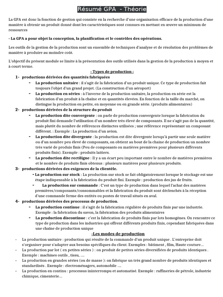 Modes de Production et Gestion Efficace | PDF | Planification | Stock