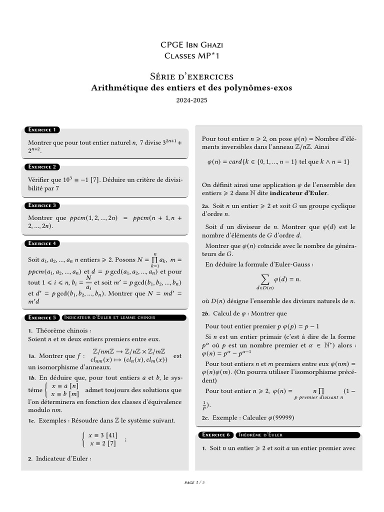 Exercices d'Arithmétique et Polynômes 2024 | PDF | Zéro d'une fonction ...