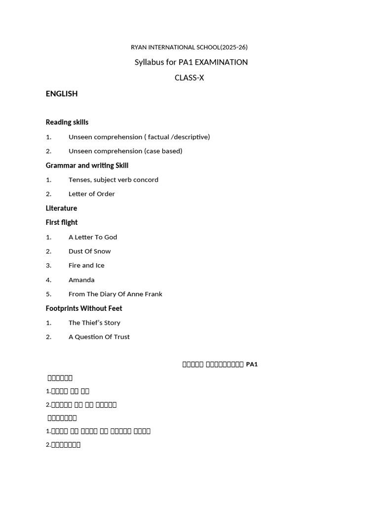 Pa1 Syllabus Class10 | PDF