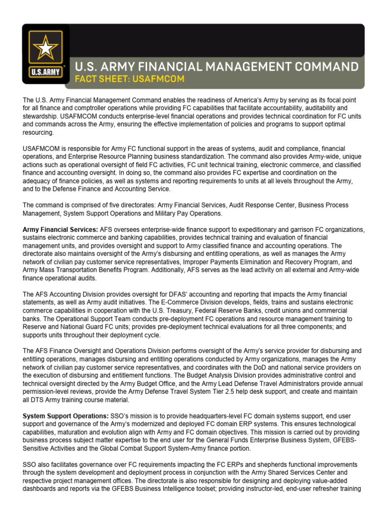 USAFMCOM: Army Financial Management Overview | PDF | Audit | Business ...