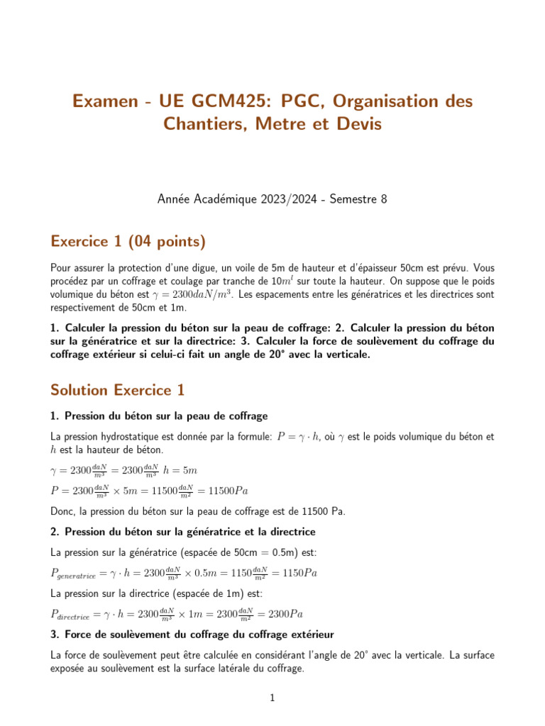 Calculs de Pression et Transport de Matériaux | PDF | Pression ...