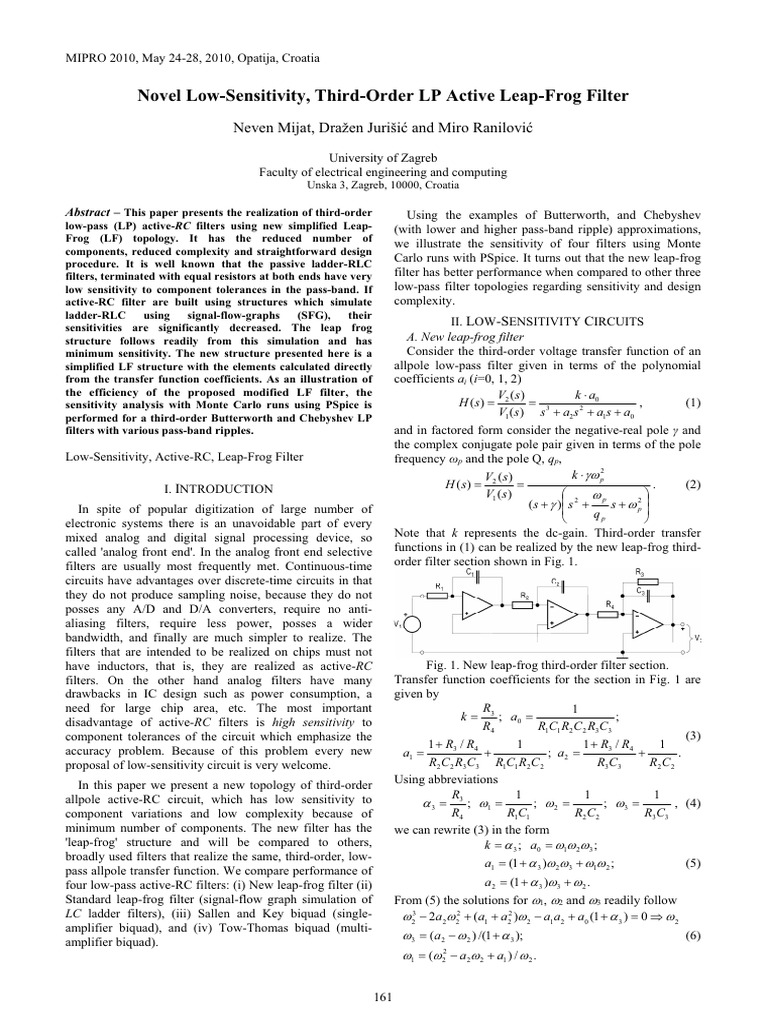 Low-Sensitivity Third-Order LP Filter | PDF | Electronic Filter ...