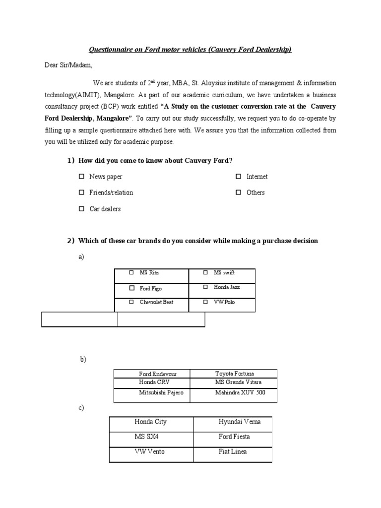 Customer Feedback for Cauvery Ford | PDF | Ford Motor Company | Honda