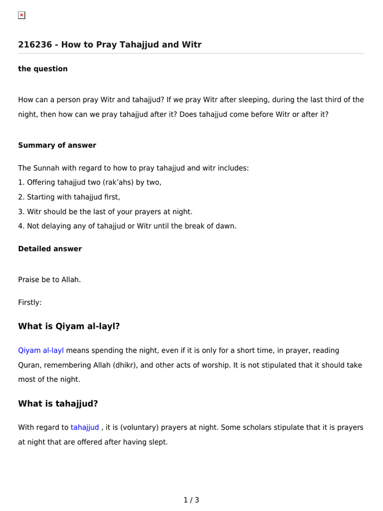 How To Pray Witr Tahajjud