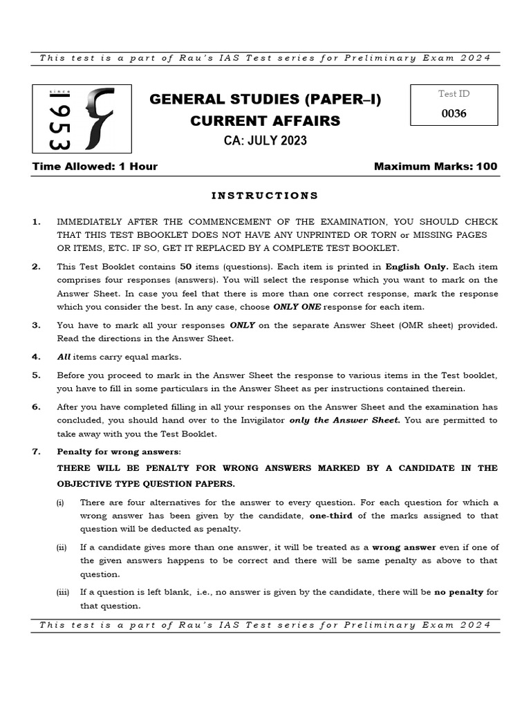 IAS Prelims 2024 Current Affairs Test | PDF | Elementary Particle ...