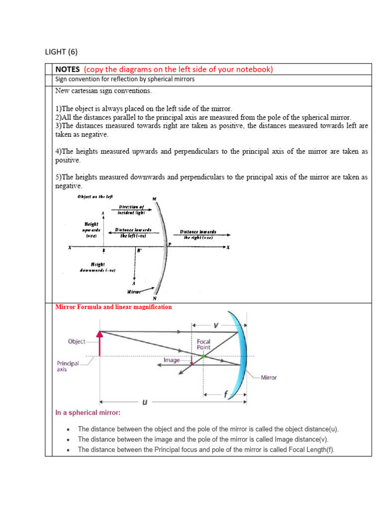 Spherical Mirror Sign Conventions & Formulas | PDF