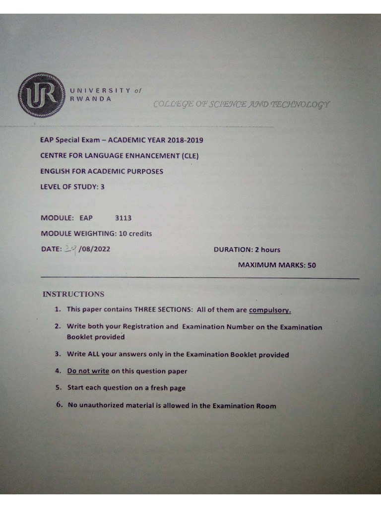 English For Academic Purpose EAP Exam 2021-2022 | PDF
