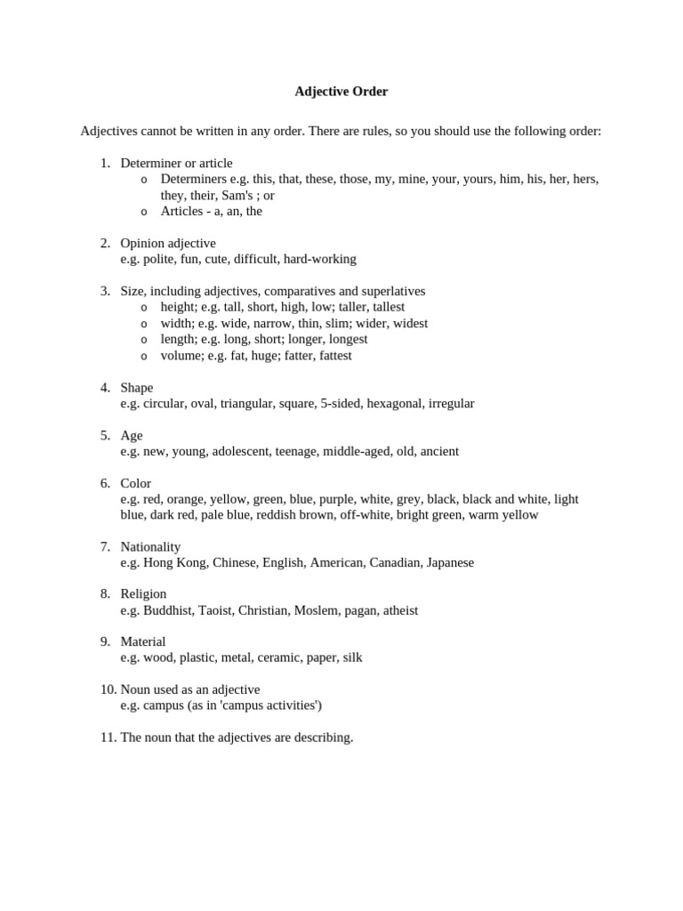 Adjective Order | PDF | Adjective | Linguistic Morphology