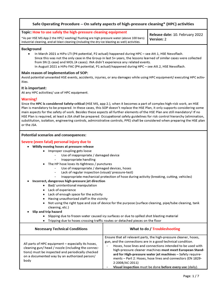 High-Pressure Cleaning Safety SOP | PDF | Personal Protective Equipment