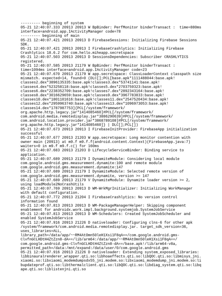 Com - Hello.miheapp - Secretspace Logcat | PDF | Operating System ...