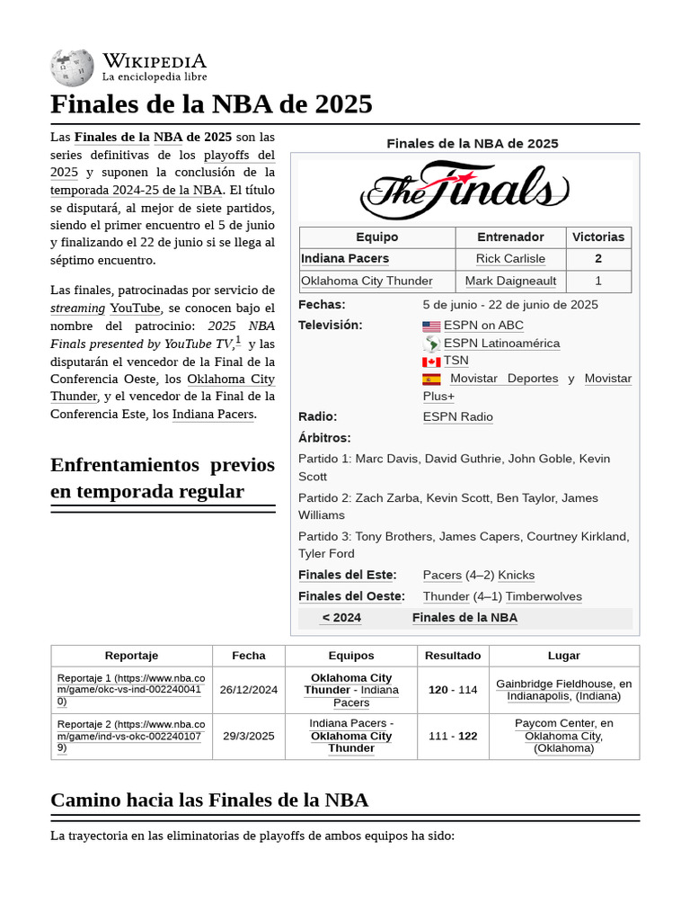 Finales NBA 2025: Pacers vs Thunder | PDF | Asociacion Nacional de ...