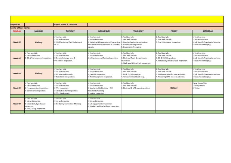 HSE Monthly Activity Plan | PDF | Safety