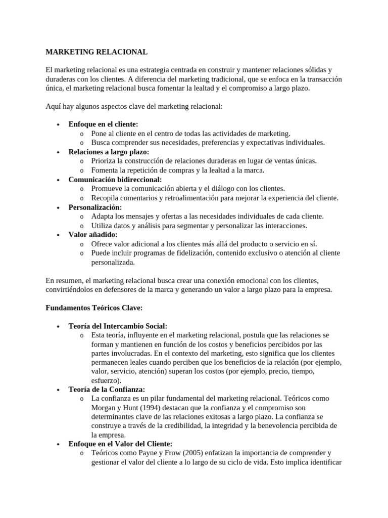 Marketing Relacional | PDF | Marketing | Gestión de la relación con el ...