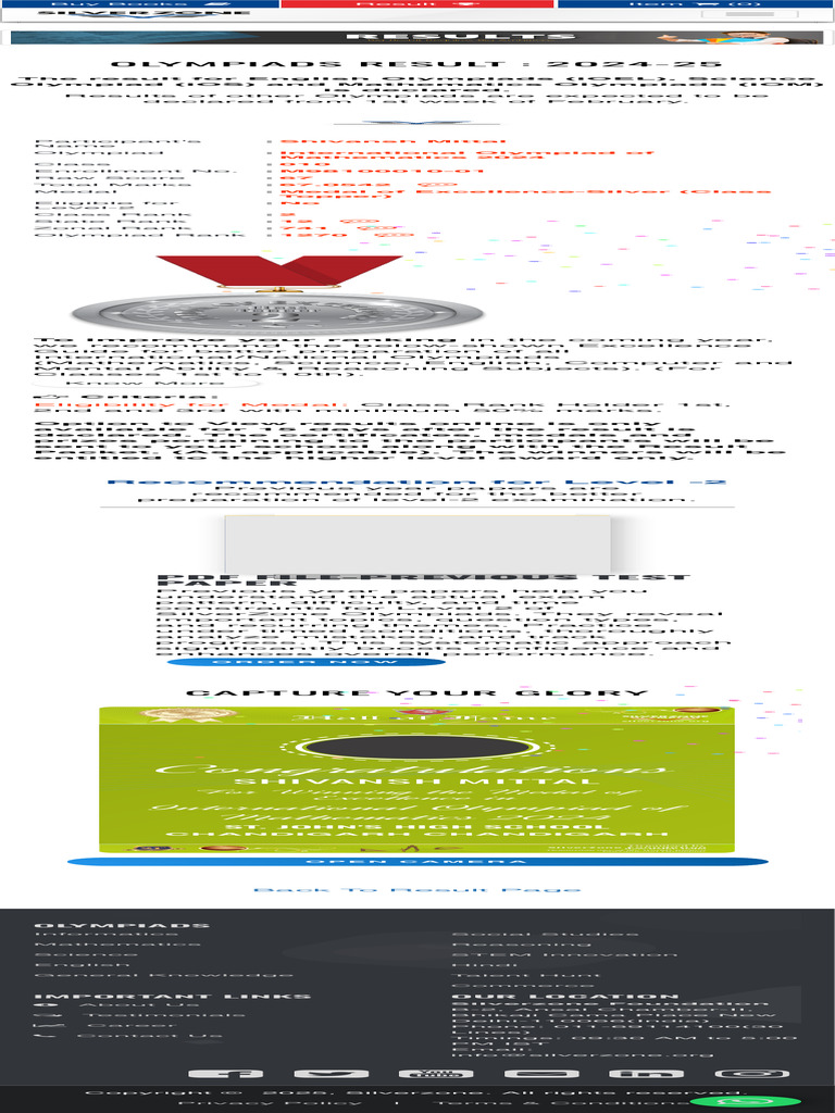 Silverzone Olympiad Results 2024-25 | PDF | Mathematics