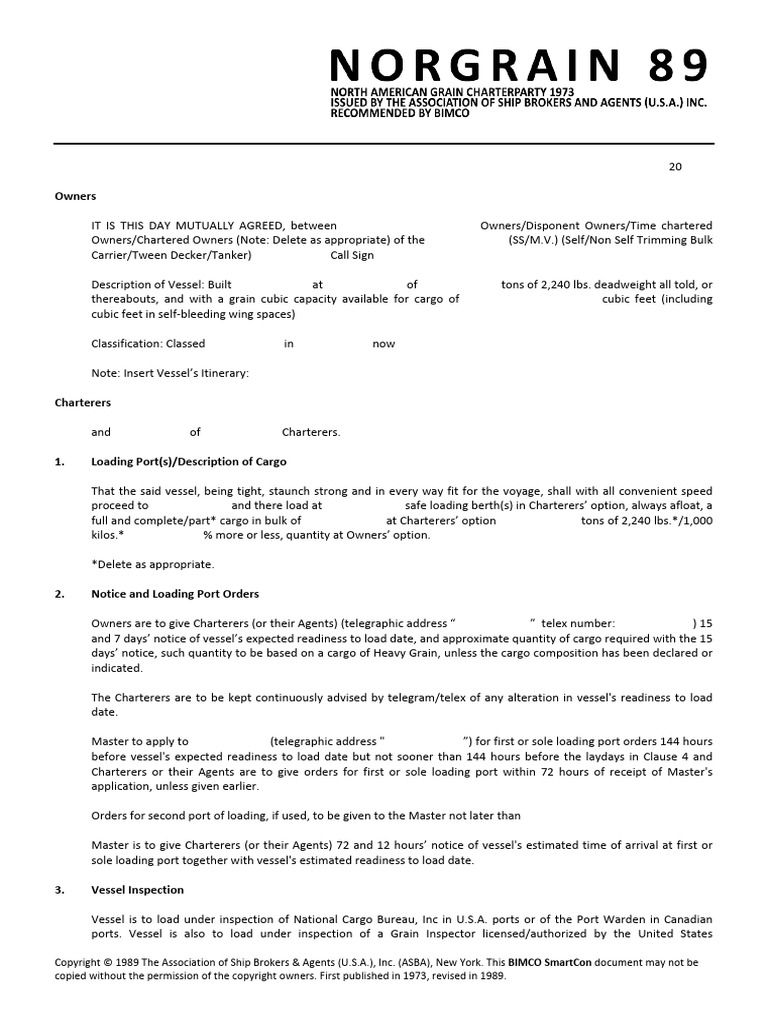 Bulk Carrier Charter Agreement Template | PDF | Shipping