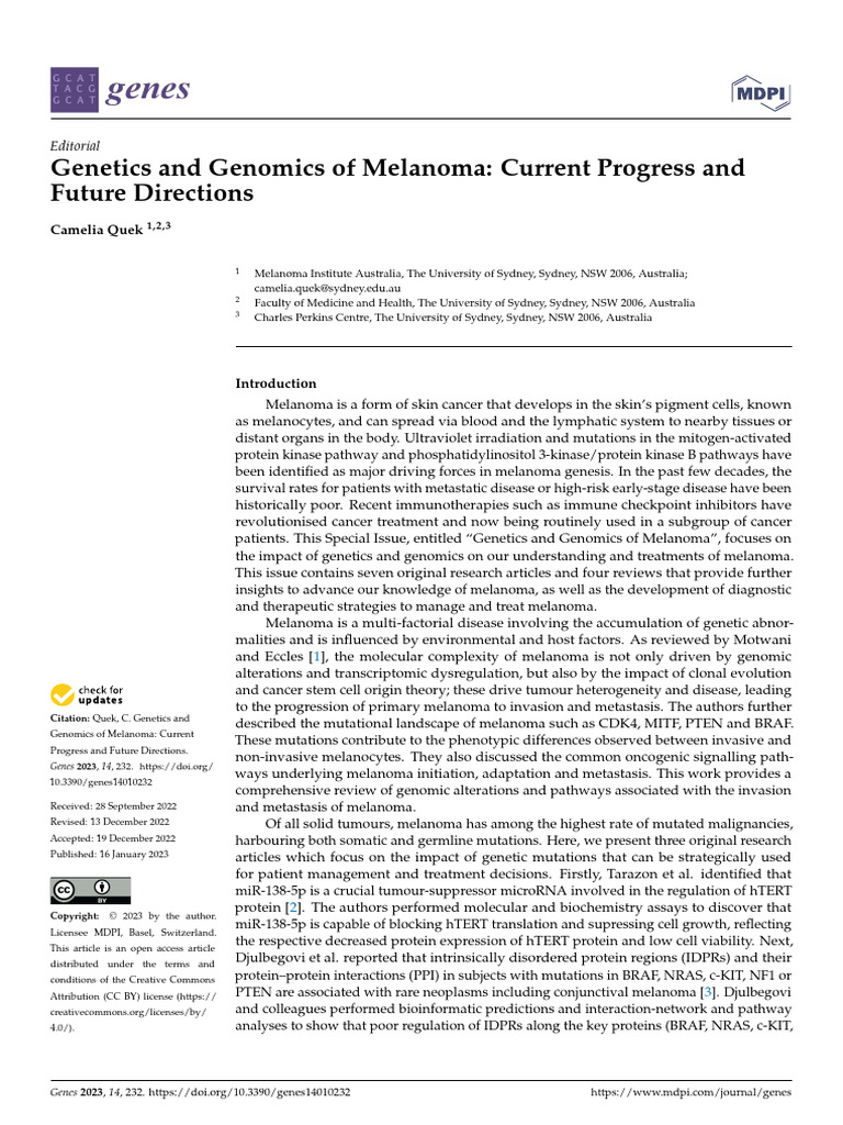Genetics and Genomics of Melanoma - Current Progress and Future ...