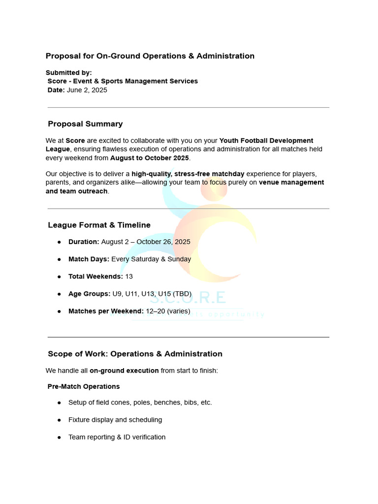 Youth Football League Operations Proposal | PDF