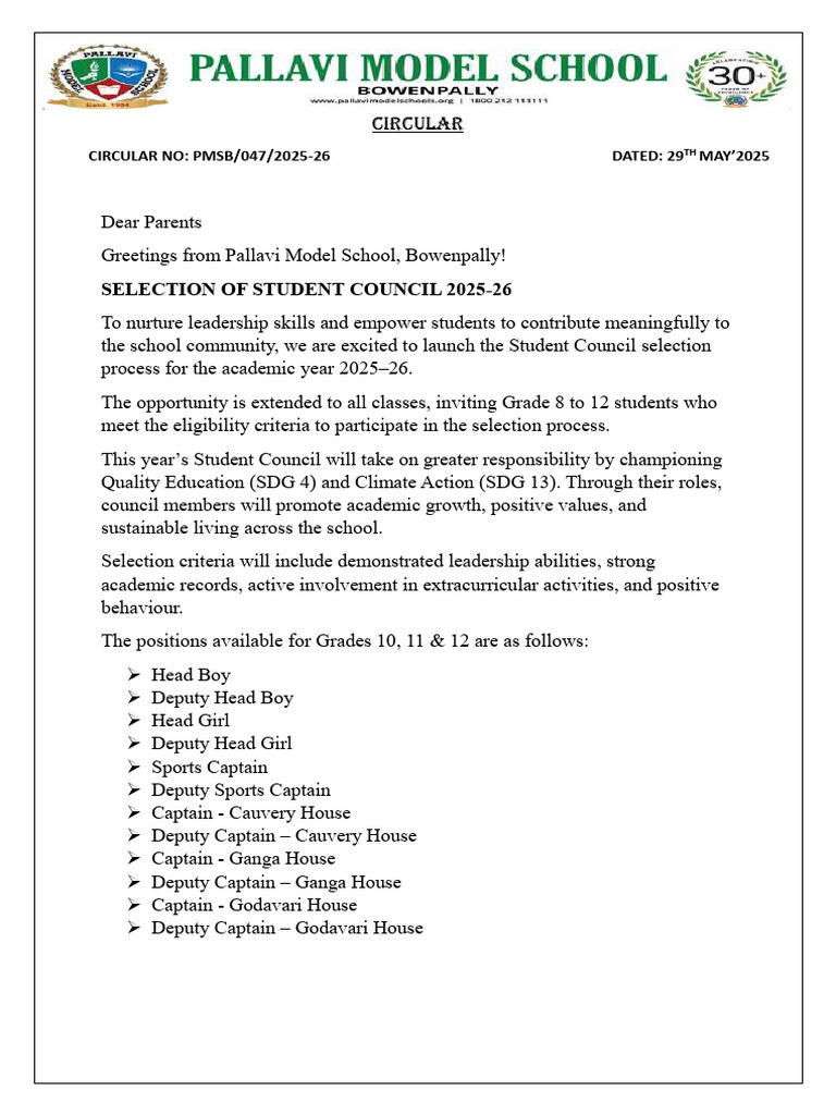 Student Council Selection 2025-26 | PDF