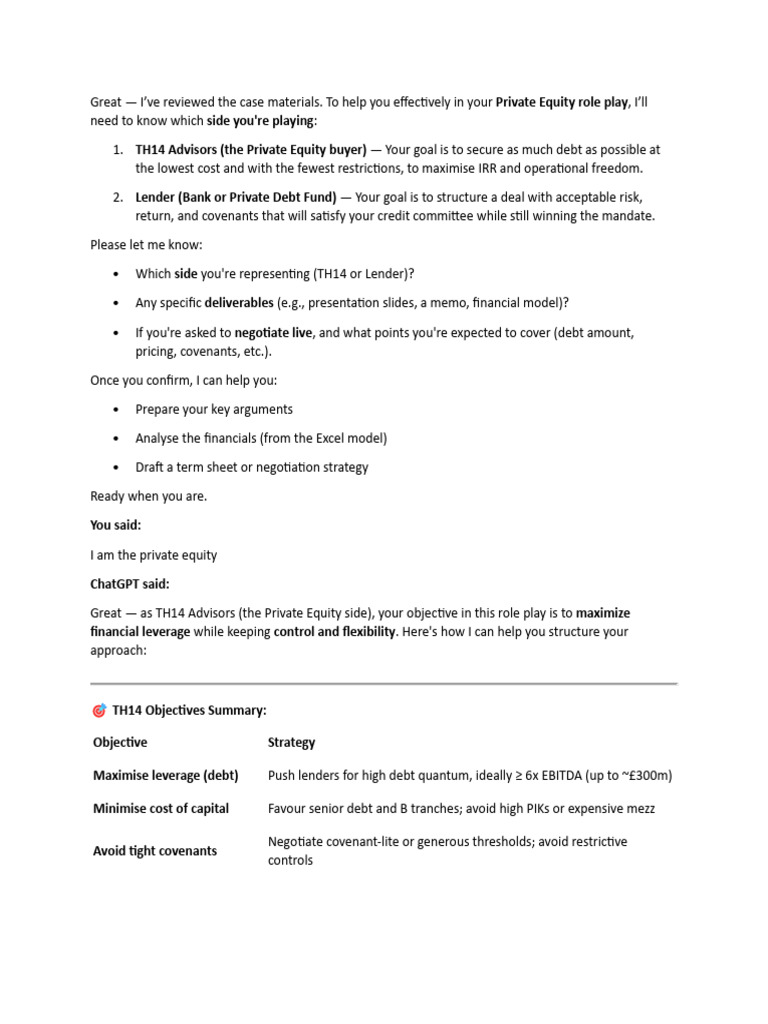 Private Equity Role Play Strategy Guide | PDF | Leveraged Buyout ...