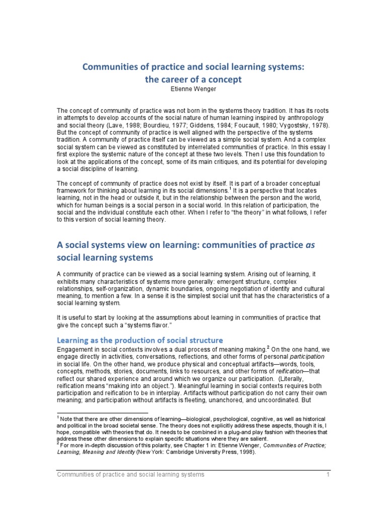 Communities of Practice in Social Learning | PDF | Identity (Social ...