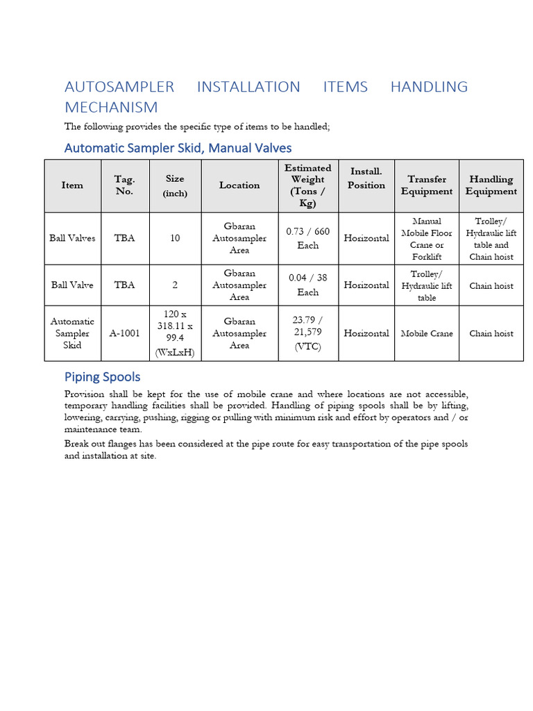 Autosampler Installation Handling Guide | PDF