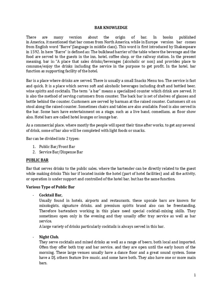 Overview of Bar Operations and Types | PDF | Bar (Establishment) | Gin