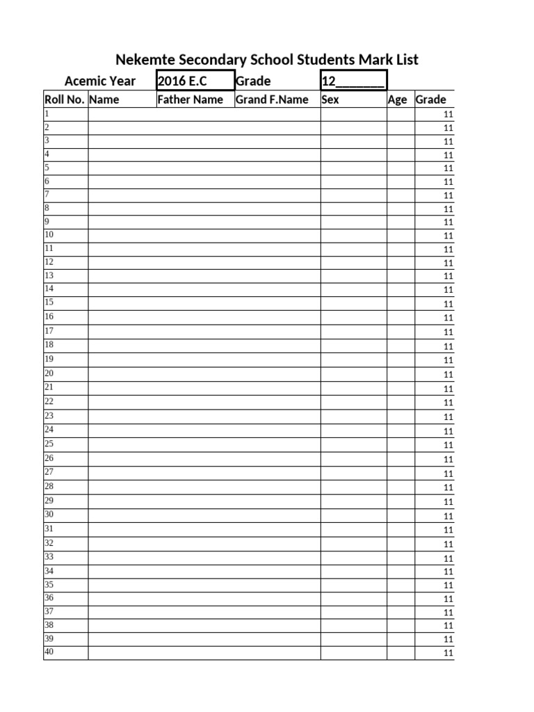 Nekemte School Students Mark List 2016 | PDF | Primary Education ...