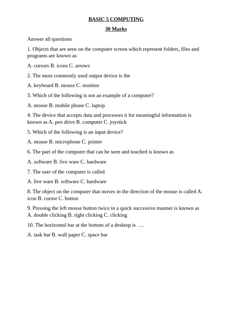 Basic 5 Computing Questions & Answers | PDF