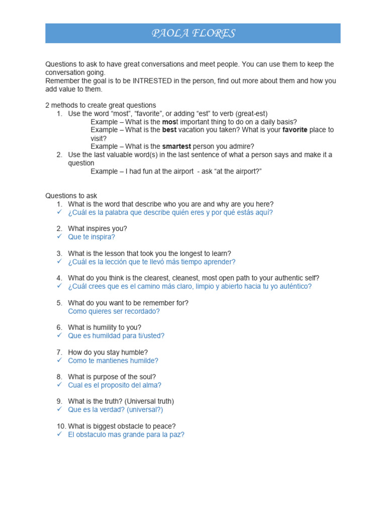 Engaging Questions for Meaningful Conversations | PDF