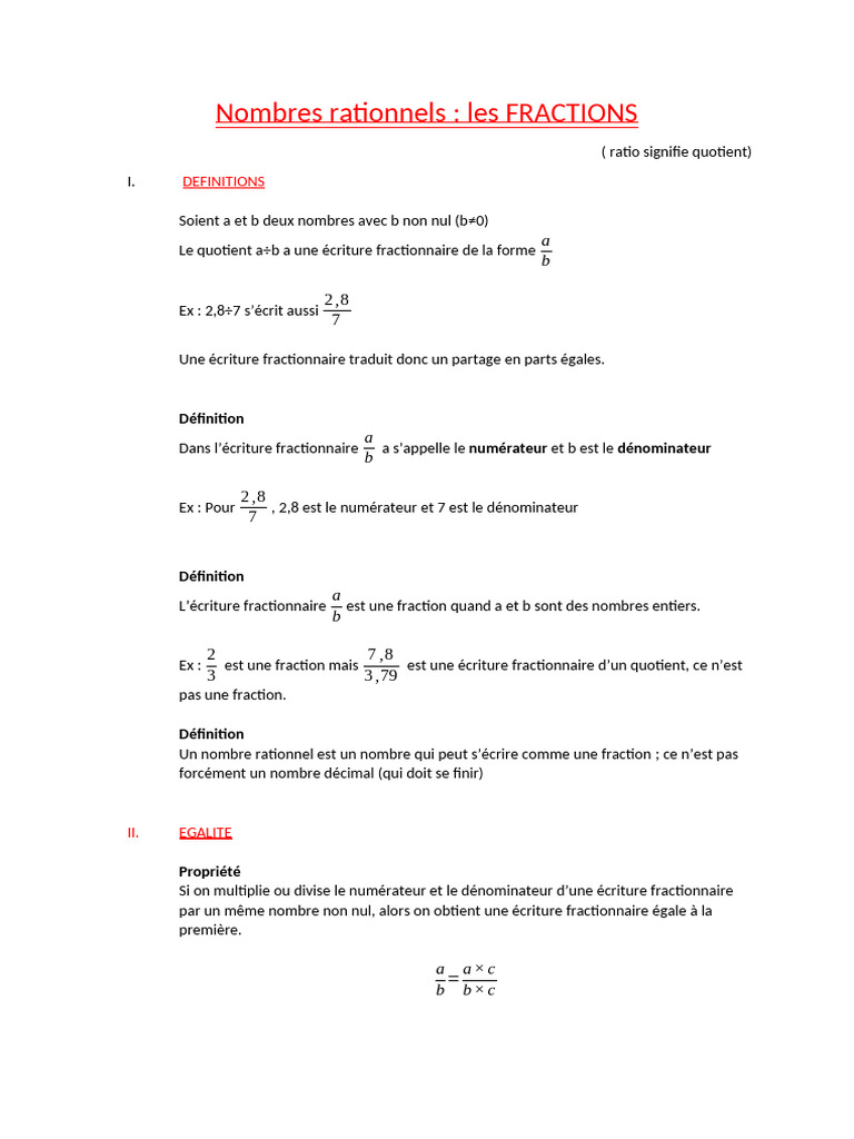 Comprendre les Nombres Rationnels et Fractions | PDF | Notation ...