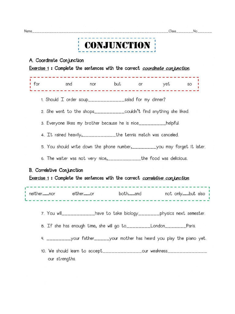 Conjunction Practice 1 | PDF