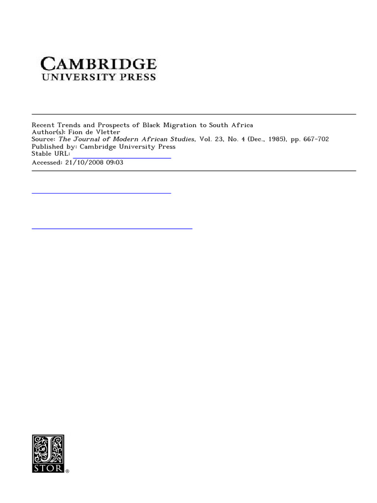 Vletter Migration Trends JMAS 1985 | PDF | Unemployment | Labour Economics