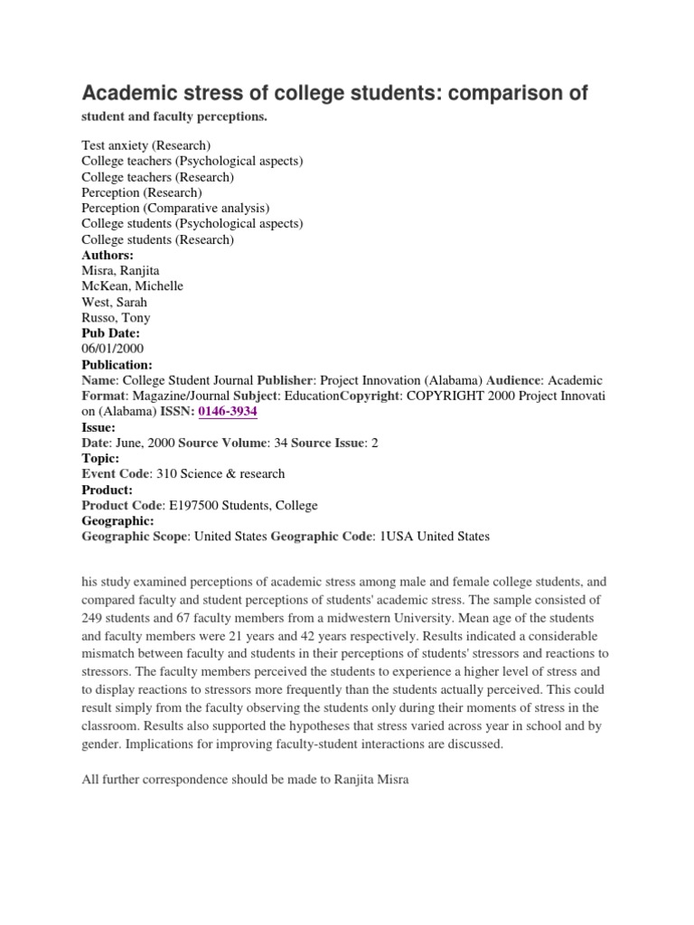 Academic Stress of College Students | PDF | Stress (Biology) | Social ...