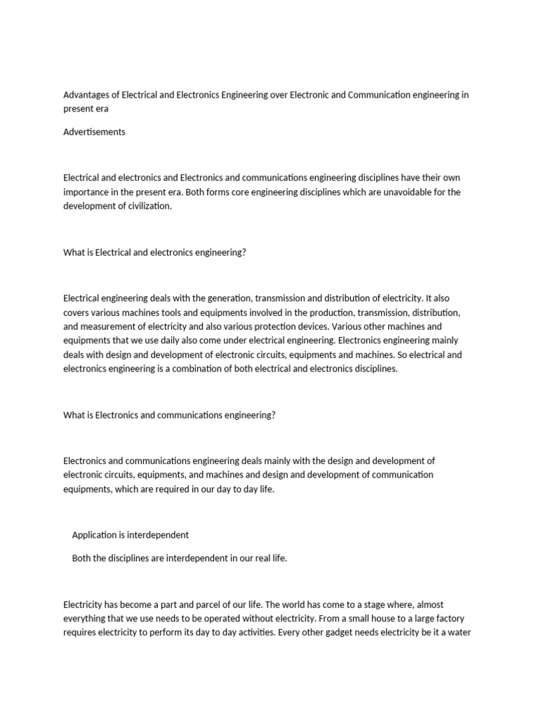 Advantages of Electrical and Electronics Engineering Over Electronic ...