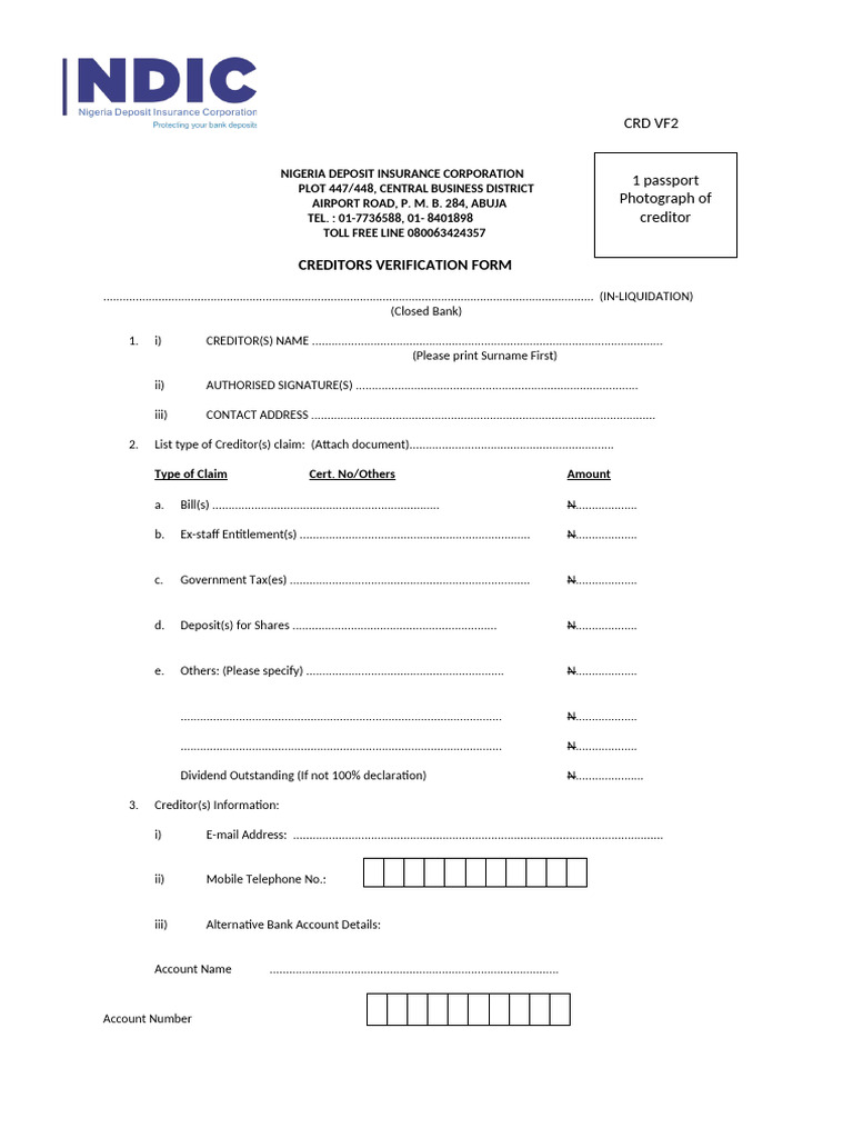 Creditor Verification Form Guide | PDF