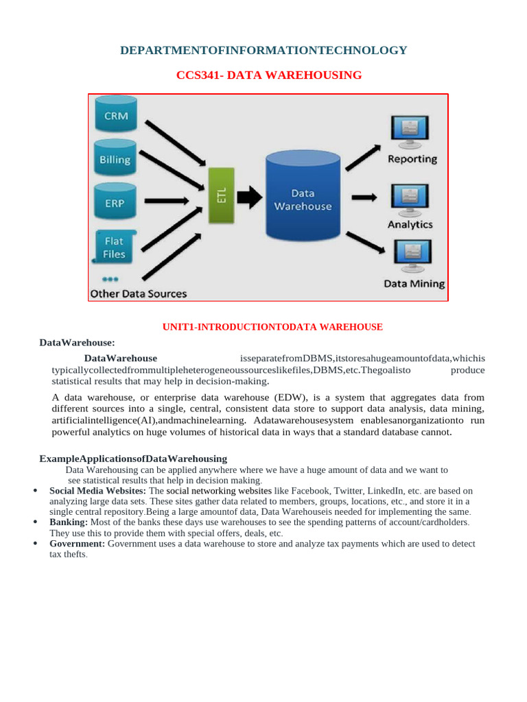 CCS341 Data Warehousing Overview | PDF | Data Warehouse | Databases